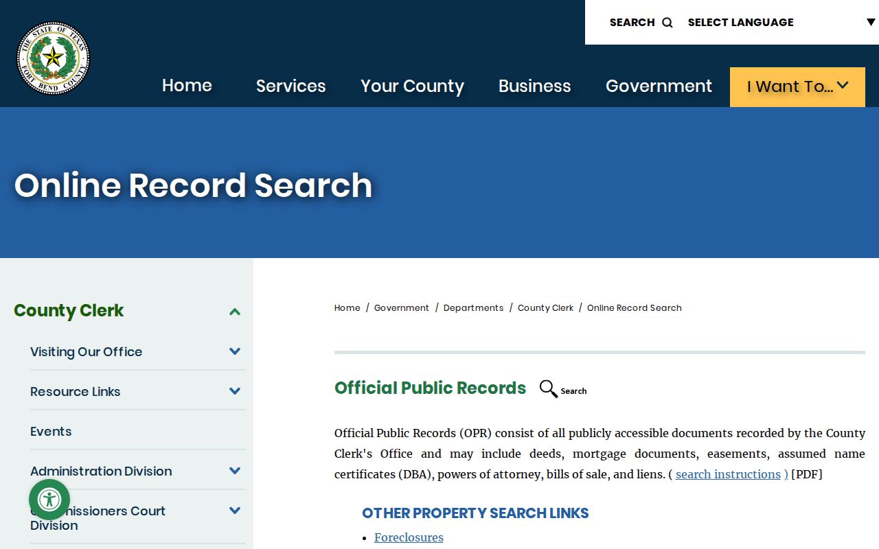 Fort Bend County Clerk civil family and misdemeanor record search options