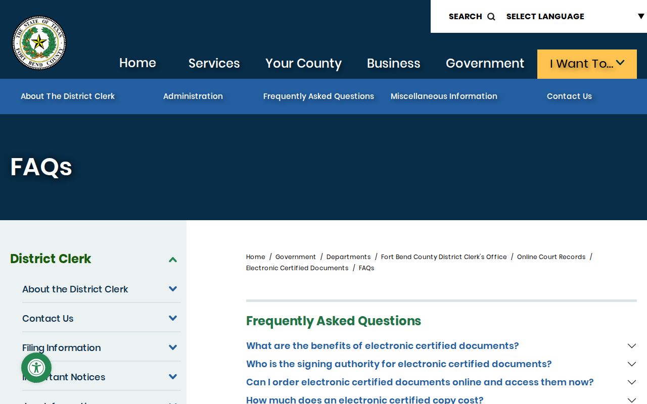 Fort Bend County E-Certify court case search and document workflow