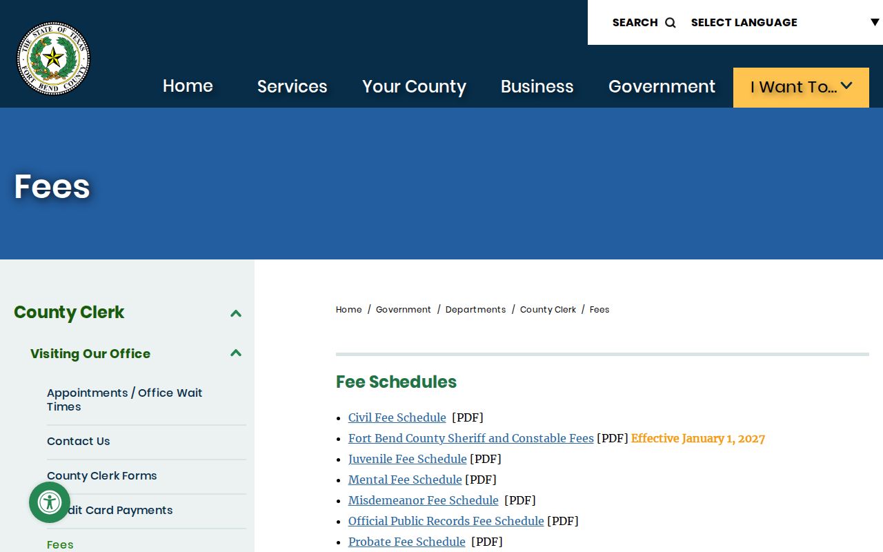 Fort Bend County Clerk plain electronic and certified copy fees