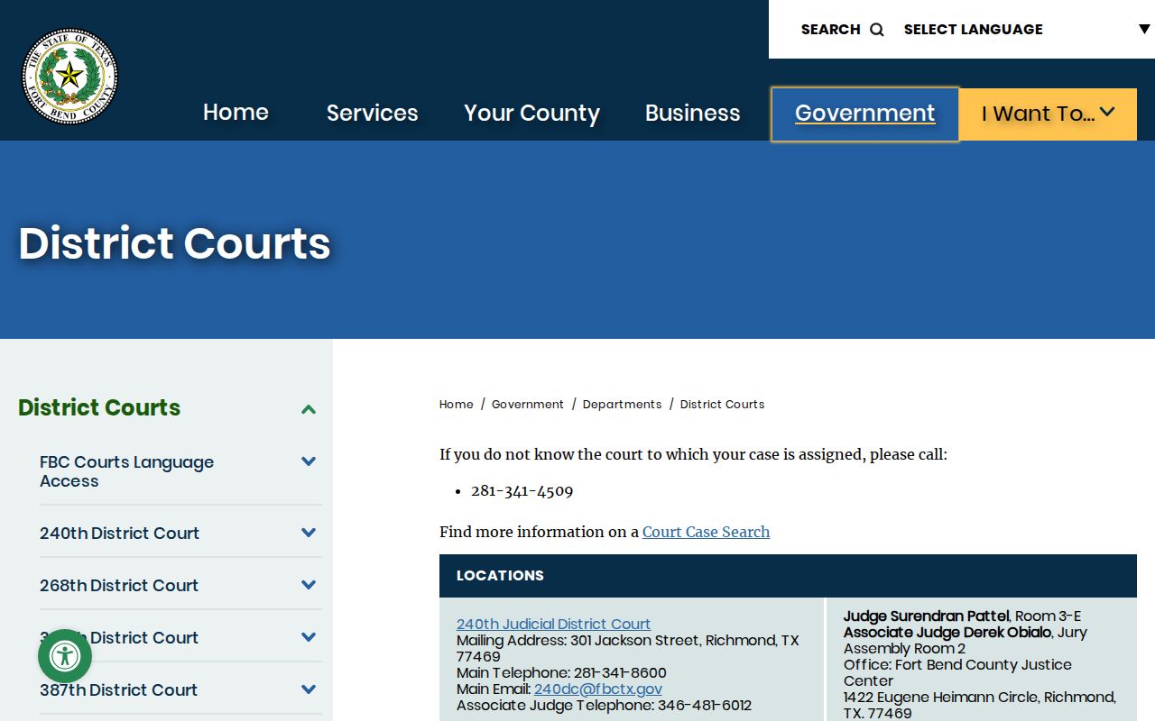 Fort Bend County court docket list of ten district courts