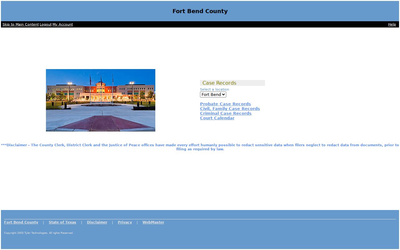 Fort Bend County court docket Odyssey location selector