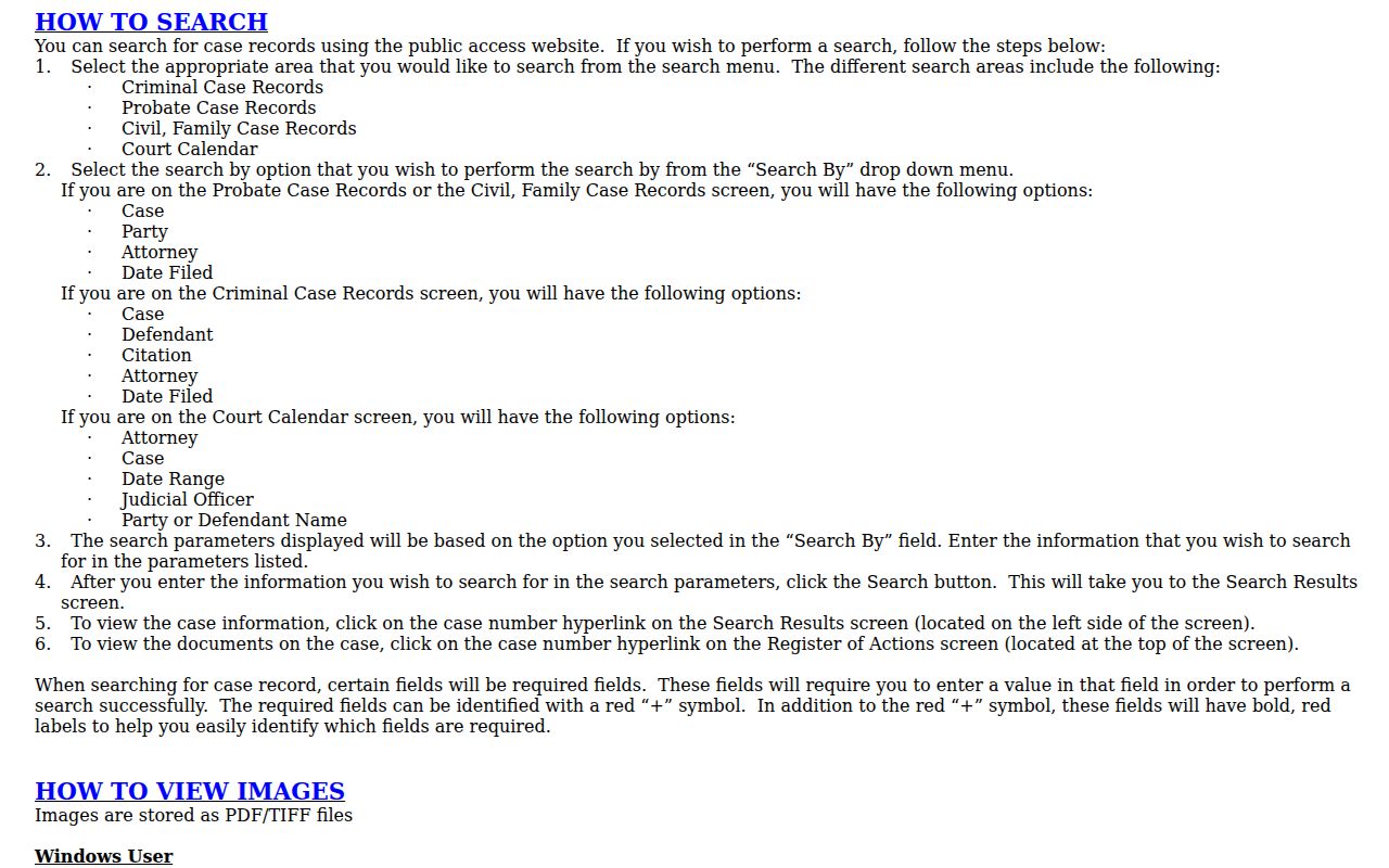 Fort Bend County court docket search menus and Register of Actions
