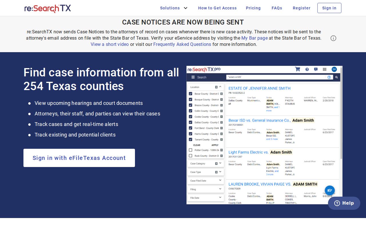 Fort Bend County court docket statewide re SearchTX portal